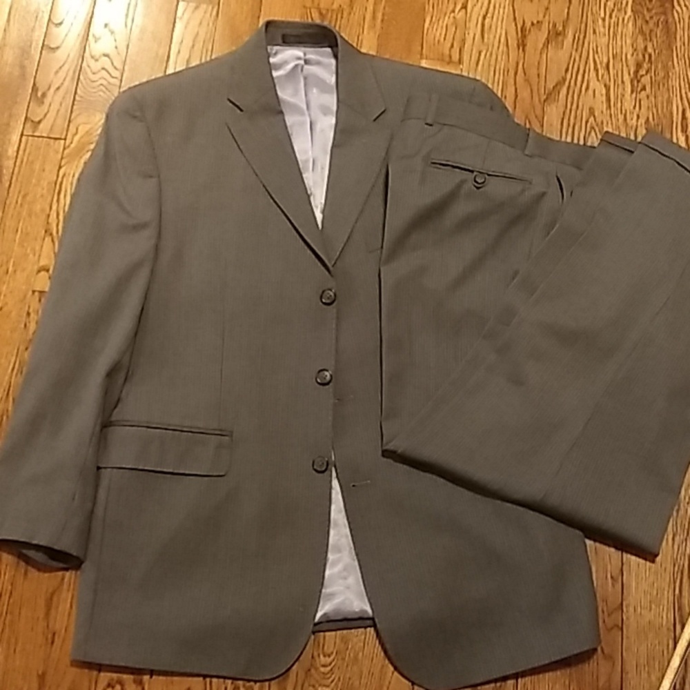 Men's grey striped suit.